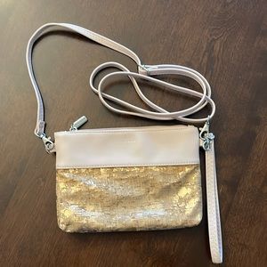 Pixie Mood Blush Pink Gold Cork Crossbody Wristlet Clutch Small Bag